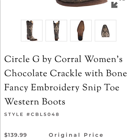 Circle G by Corral Women’s Chocolate Crackle with Bone Fancy Embroidery Snip Toe - Picture 5 of 15